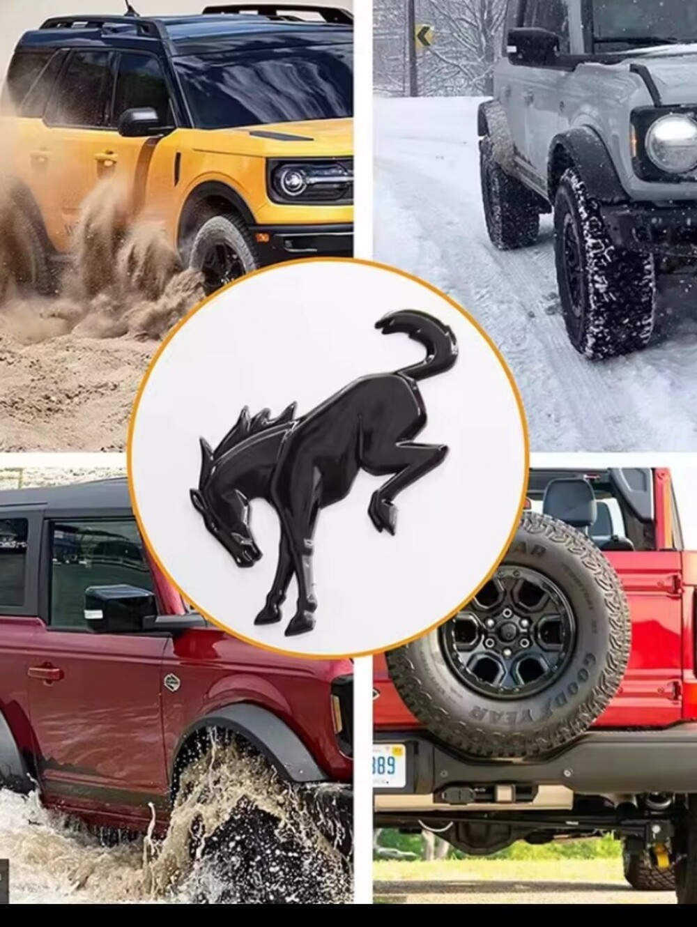 3D Metal Bronco Bucking Horse Badge Emblem With Adhesive Back Choose Color